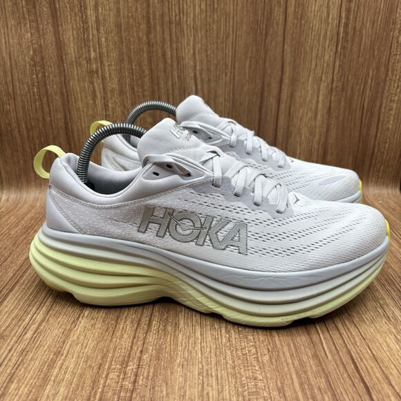 Hoka One One Bondi 8 Nimbus Cloud White Luminary Green Women’s Size 10 B - Picture 1 of 9